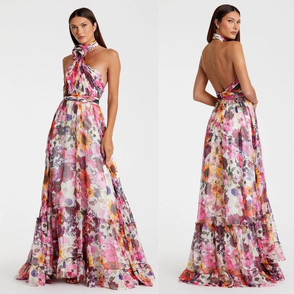 NEW Mac duggal white pink red Floral gown size 10 - Picture 2 of 16